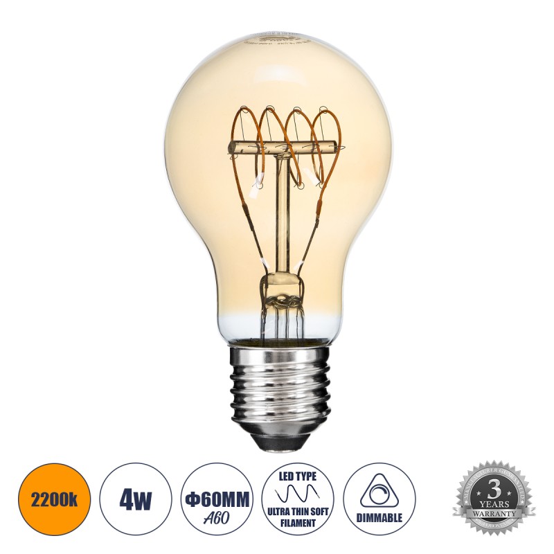 GLOBOSTAR® GLOBE 99059 Λάμπα E27 A60 LED 4W 280lm 360° AC 220-240V IP20 Ultra Θερμό Λευκό 2200K Dimmable - Ultra Thin Soft T Spiral Filament Chip - Μελί - Μ6 x Π6 x Υ10.5cm - 3 Χρόνια Εγγύηση GLOBOSTAR® GLOBE 99059 Λάμπα E27 A60 LED 4W 280lm 360° AC 220-240V IP20 Ultra Θερμό Λευκό 2200K Dimmable - Ultra Thin Soft T Spiral Filament Chip - Μελί - Μ6 x Π6 x Υ10.5cm - 3 Χρόνια Εγγύηση