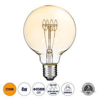GLOBOSTAR® BUBBLE 99060 Λάμπα E27 G95 LED 4W 280lm 360° AC 220-240V IP20 Ultra Θερμό Λευκό 2200K Dimmable - Ultra Thin Soft Τ Spiral Filament Chip - Μελί - Μ9.5 x Π9.5 x Υ13.5cm - 3 Χρόνια Εγγύηση GLOBOSTAR® BUBBLE 99060 Λάμπα E27 G95 LED 4W 280lm 360° AC 220-240V IP20 Ultra Θερμό Λευκό 2200K Dimmable - Ultra Thin Soft Τ Spiral Filament Chip - Μελί - Μ9.5 x Π9.5 x Υ13.5cm - 3 Χρόνια Εγγύηση