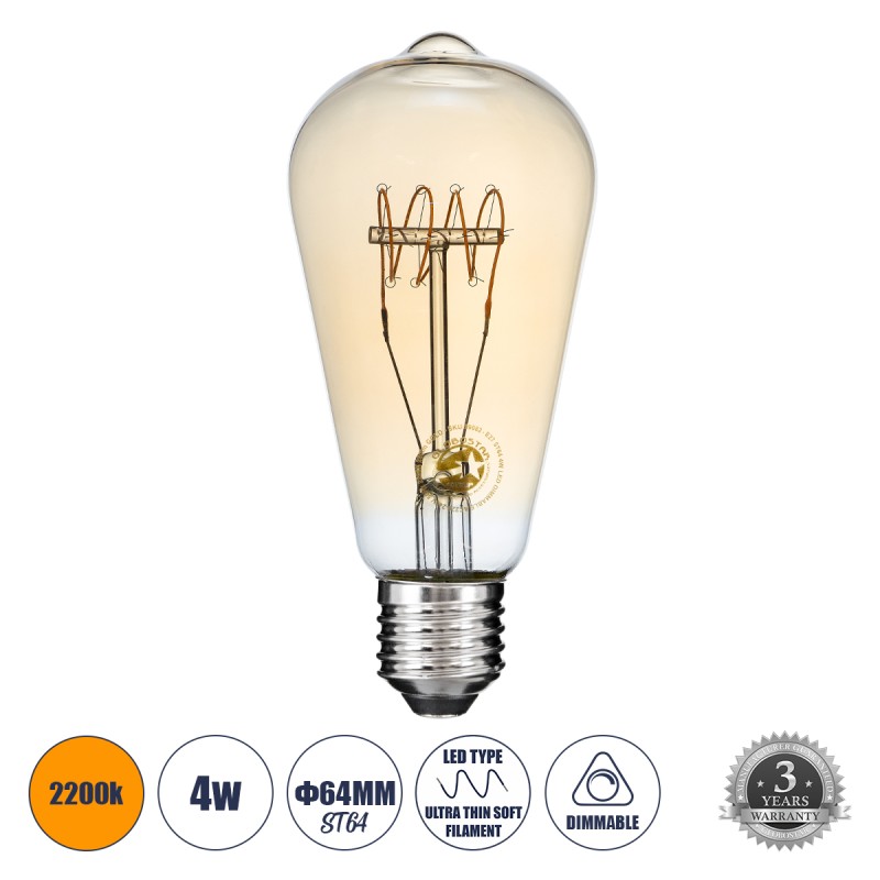 GLOBOSTAR® PEAR 99082 Λάμπα E27 ST64 LED 4W 280lm 360° AC 220-240V IP20 Ultra Θερμό Λευκό 2200K Dimmable - Ultra Thin Soft T Spiral Filament Chip - Μελί - Μ6.4 x Π6.4 x Υ14cm - 3 Χρόνια Εγγύηση GLOBOSTAR® PEAR 99082 Λάμπα E27 ST64 LED 4W 280lm 360° AC 220-240V IP20 Ultra Θερμό Λευκό 2200K Dimmable - Ultra Thin Soft T Spiral Filament Chip - Μελί - Μ6.4 x Π6.4 x Υ14cm - 3 Χρόνια Εγγύηση