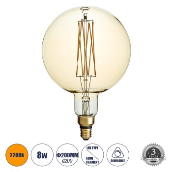 GLOBOSTAR® PITAYAS 99165 Λάμπα E27 G200 LED 8W 720lm 360° AC 220-240V IP20 Ultra Θερμό Λευκό 2200K Dimmable - Long Filament Chip - Μελί - Μ20 x Π20 x Υ30cm - 3 Χρόνια Εγγύηση GLOBOSTAR® PITAYAS 99165 Λάμπα E27 G200 LED 8W 720lm 360° AC 220-240V IP20 Ultra Θερμό Λευκό 2200K Dimmable - Long Filament Chip - Μελί - Μ20 x Π20 x Υ30cm - 3 Χρόνια Εγγύηση