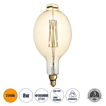 GLOBOSTAR® MANGOS 99166 Λάμπα E27 BT180 LED 8W 720lm 360° AC 220-240V IP20 Ultra Θερμό Λευκό 2200K Dimmable - Long Filament Chip - Μελί - Μ18 x Π18 x Υ39cm - 3 Χρόνια Εγγύηση GLOBOSTAR® MANGOS 99166 Λάμπα E27 BT180 LED 8W 720lm 360° AC 220-240V IP20 Ultra Θερμό Λευκό 2200K Dimmable - Long Filament Chip - Μελί - Μ18 x Π18 x Υ39cm - 3 Χρόνια Εγγύηση
