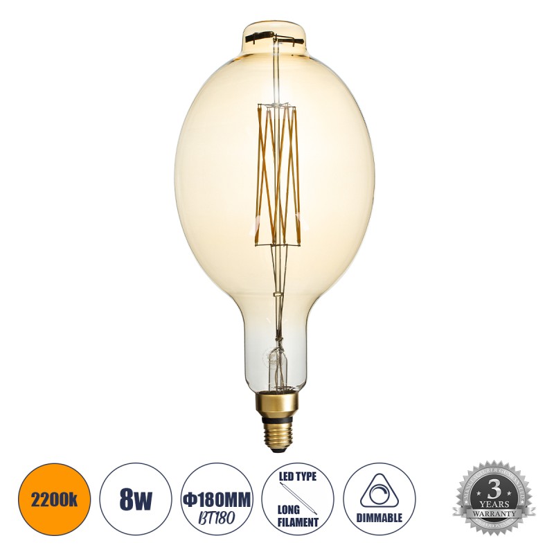 GLOBOSTAR® MANGOS 99166 Λάμπα E27 BT180 LED 8W 720lm 360° AC 220-240V IP20 Ultra Θερμό Λευκό 2200K Dimmable - Long Filament Chip - Μελί - Μ18 x Π18 x Υ39cm - 3 Χρόνια Εγγύηση GLOBOSTAR® MANGOS 99166 Λάμπα E27 BT180 LED 8W 720lm 360° AC 220-240V IP20 Ultra Θερμό Λευκό 2200K Dimmable - Long Filament Chip - Μελί - Μ18 x Π18 x Υ39cm - 3 Χρόνια Εγγύηση
