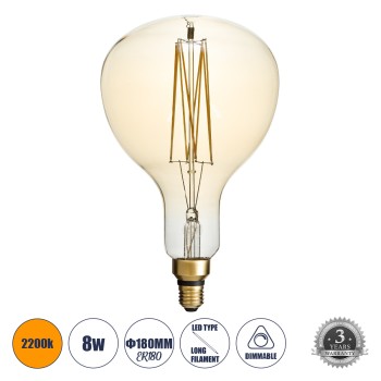 GLOBOSTAR® PAPAYAS 99169 Λάμπα E27 ER180 LED 8W 720lm 360° AC 220-240V IP20 Ultra Θερμό Λευκό 2200K Dimmable - Long Filament Chip - Μελί - Μ18 x Π18 x Υ30cm - 3 Χρόνια Εγγύηση GLOBOSTAR® PAPAYAS 99169 Λάμπα E27 ER180 LED 8W 720lm 360° AC 220-240V IP20 Ultra Θερμό Λευκό 2200K Dimmable - Long Filament Chip - Μελί - Μ18 x Π18 x Υ30cm - 3 Χρόνια Εγγύηση