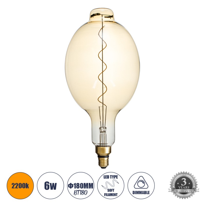 GLOBOSTAR® MANGOS 99170 Λάμπα E27 BT180 LED 6W 420lm 360° AC 220-240V IP20 Ultra Θερμό Λευκό 2200K Dimmable - Soft S Spiral Filament Chip - Μελί - Μ18 x Π18 x Υ39cm - 3 Χρόνια Εγγύηση GLOBOSTAR® MANGOS 99170 Λάμπα E27 BT180 LED 6W 420lm 360° AC 220-240V IP20 Ultra Θερμό Λευκό 2200K Dimmable - Soft S Spiral Filament Chip - Μελί - Μ18 x Π18 x Υ39cm - 3 Χρόνια Εγγύηση