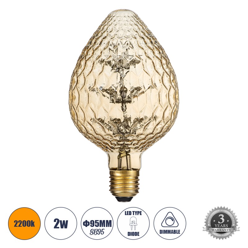 GLOBOSTAR® STRAWBERRY 99204 Λάμπα E27 SB95 LED 1.6W 140lm 360° AC 220-240V IP20 Ultra Θερμό Λευκό 2200K Dimmable - Diode HP Filament Chip - Μελί - Μ9.5 x Π9.5 x Υ17cm - 3 Χρόνια Εγγύηση GLOBOSTAR® STRAWBERRY 99204 Λάμπα E27 SB95 LED 1.6W 140lm 360° AC 220-240V IP20 Ultra Θερμό Λευκό 2200K Dimmable - Diode HP Filament Chip - Μελί - Μ9.5 x Π9.5 x Υ17cm - 3 Χρόνια Εγγύηση