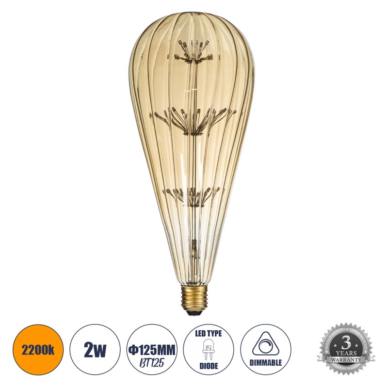 GLOBOSTAR® BOMBSHELL 99212 Λάμπα E27 BT125 LED 1.8W 158lm 360° AC 220-240V IP20 Ultra Θερμό Λευκό 2200K Dimmable - Diode HP Filament Chip - Μελί - Μ12.5 x Π12.5 x Υ29cm - 3 Χρόνια Εγγύηση GLOBOSTAR® BOMBSHELL 99212 Λάμπα E27 BT125 LED 1.8W 158lm 360° AC 220-240V IP20 Ultra Θερμό Λευκό 2200K Dimmable - Diode HP Filament Chip - Μελί - Μ12.5 x Π12.5 x Υ29cm - 3 Χρόνια Εγγύηση