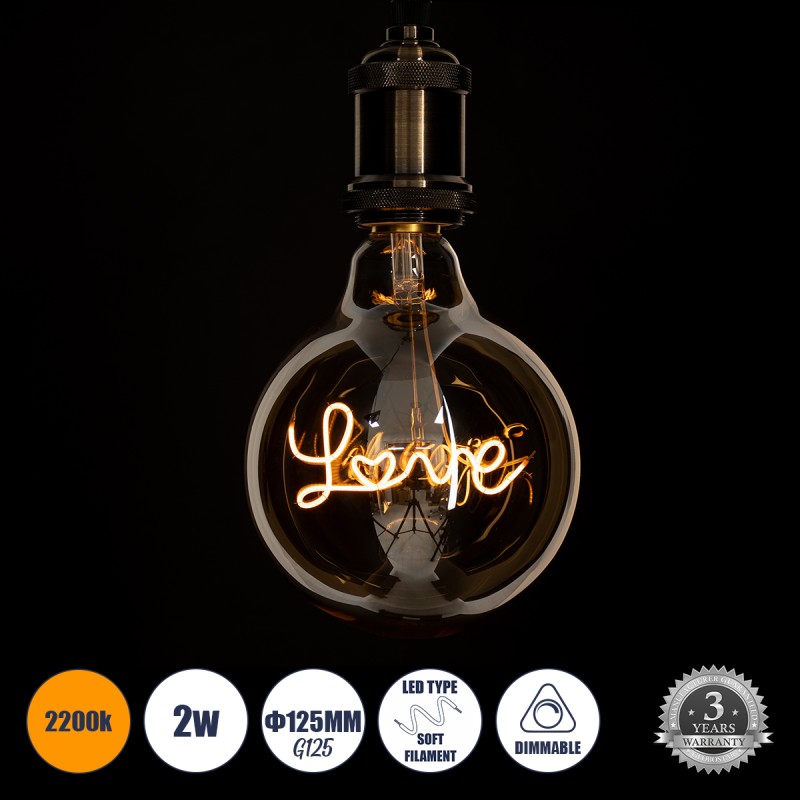 GLOBOSTAR® LOVE 99252 Λάμπα E27 G125 LED 2.4W 204lm 360° AC 220-240V IP20 Ultra Θερμό Λευκό 2200K Dimmable - Filament Chip - Μελί - Μ12.5 x Π12.5 x Υ18cm - 3 Χρόνια Εγγύηση GLOBOSTAR® LOVE 99252 Λάμπα E27 G125 LED 2.4W 204lm 360° AC 220-240V IP20 Ultra Θερμό Λευκό 2200K Dimmable - Filament Chip - Μελί - Μ12.5 x Π12.5 x Υ18cm - 3 Χρόνια Εγγύηση