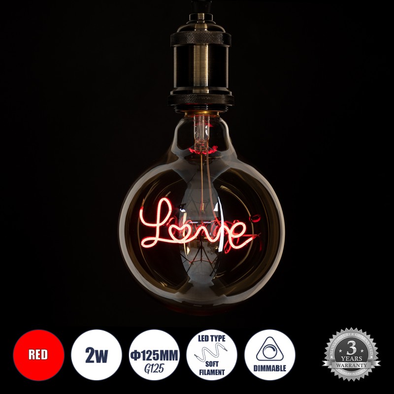 GLOBOSTAR® LOVE 99253 Λάμπα E27 G125 LED 2.4W 204lm 360° AC 220-240V IP20 Κόκκινο Dimmable - Filament Chip - Μελί - Μ12.5 x Π12.5 x Υ18cm - 3 Χρόνια Εγγύηση GLOBOSTAR® LOVE 99253 Λάμπα E27 G125 LED 2.4W 204lm 360° AC 220-240V IP20 Κόκκινο Dimmable - Filament Chip - Μελί - Μ12.5 x Π12.5 x Υ18cm - 3 Χρόνια Εγγύηση