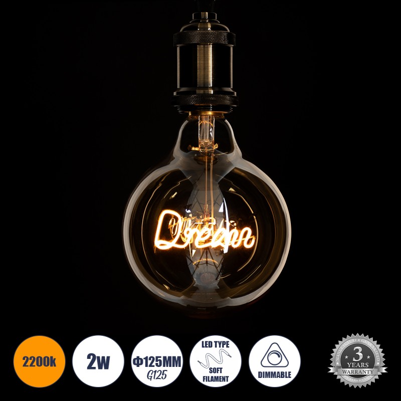 GLOBOSTAR® DREAM 99255 Λάμπα E27 G125 LED 2.4W 204lm 360° AC 220-240V IP20 Ultra Θερμό Λευκό 2200K Dimmable - Filament Chip - Μελί - Μ12.5 x Π12.5 x Υ18cm - 3 Χρόνια Εγγύηση GLOBOSTAR® DREAM 99255 Λάμπα E27 G125 LED 2.4W 204lm 360° AC 220-240V IP20 Ultra Θερμό Λευκό 2200K Dimmable - Filament Chip - Μελί - Μ12.5 x Π12.5 x Υ18cm - 3 Χρόνια Εγγύηση