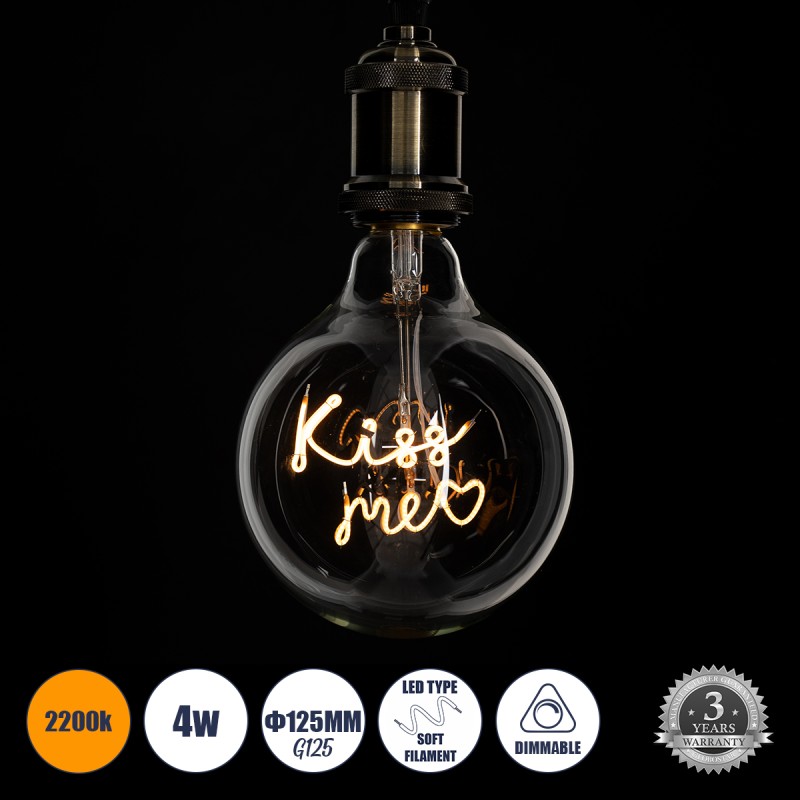 GLOBOSTAR® KISS ME 99257 Λάμπα E27 G125 LED 4W 340lm 360° AC 220-240V IP20 Ultra Θερμό Λευκό 2200K Dimmable - Filament Chip - Διάφανο - Μ12.5 x Π12.5 x Υ18cm - 3 Χρόνια Εγγύηση GLOBOSTAR® KISS ME 99257 Λάμπα E27 G125 LED 4W 340lm 360° AC 220-240V IP20 Ultra Θερμό Λευκό 2200K Dimmable - Filament Chip - Διάφανο - Μ12.5 x Π12.5 x Υ18cm - 3 Χρόνια Εγγύηση