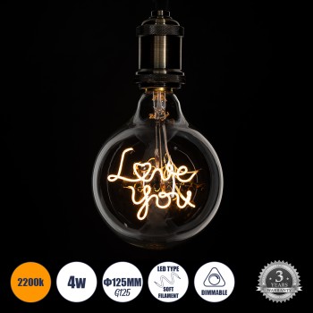 GLOBOSTAR® LOVE YOU 99261 Λάμπα E27 G125 LED 4W 340lm 360° AC 220-240V IP20 Ultra Θερμό Λευκό 2200K Dimmable - Filament Chip - Διάφανο - Μ12.5 x Π12.5 x Υ18cm - 3 Χρόνια Εγγύηση GLOBOSTAR® LOVE YOU 99261 Λάμπα E27 G125 LED 4W 340lm 360° AC 220-240V IP20 Ultra Θερμό Λευκό 2200K Dimmable - Filament Chip - Διάφανο - Μ12.5 x Π12.5 x Υ18cm - 3 Χρόνια Εγγύηση