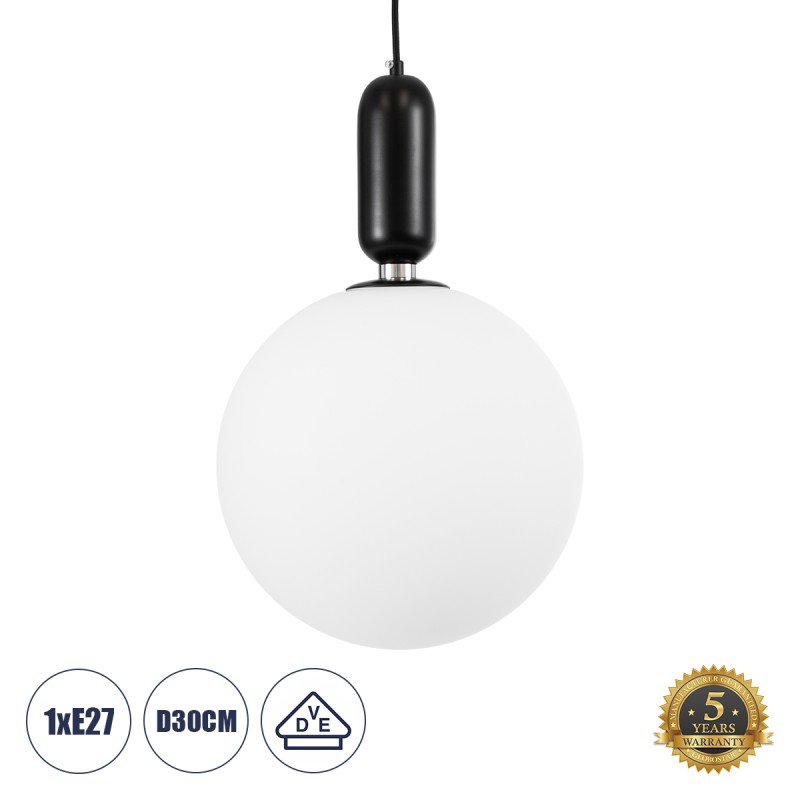 GLOBOSTAR® ESTETICO 61496 Μοντέρνο Κρεμαστό Φωτιστικό Οροφής με Ντουί 1 x E27 AC 220-240V IP20 - Λευκό & Μαύρο - Μ30 x Π30 x Υ48cm