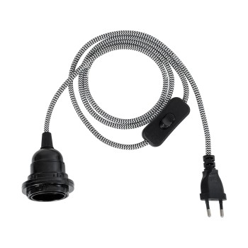 GLOBOSTAR® WHIP 77668 Μοντέρνο DIY Φωτιστικό με Υφασμάτινο Καλώδιο, Ντουί 1 x E27, Διακόπτη On/Off & Πρίζα AC 220-240V IP20 - Λευκό & Μαύρο - Μ150 x Π5.8 x Υ5.8cm GLOBOSTAR® WHIP 77668 Μοντέρνο DIY Φωτιστικό με Υφασμάτινο Καλώδιο, Ντουί 1 x E27, Διακόπτη On/Off & Πρίζα AC 220-240V IP20 - Λευκό & Μαύρο - Μ150 x Π5.8 x Υ5.8cm