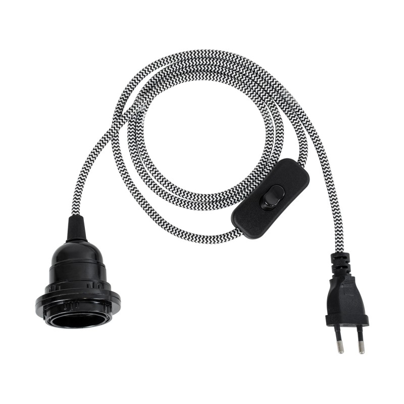 GLOBOSTAR® WHIP 77668 Μοντέρνο DIY Φωτιστικό με Υφασμάτινο Καλώδιο, Ντουί 1 x E27, Διακόπτη On/Off & Πρίζα AC 220-240V IP20 - Λευκό & Μαύρο - Μ150 x Π5.8 x Υ5.8cm GLOBOSTAR® WHIP 77668 Μοντέρνο DIY Φωτιστικό με Υφασμάτινο Καλώδιο, Ντουί 1 x E27, Διακόπτη On/Off & Πρίζα AC 220-240V IP20 - Λευκό & Μαύρο - Μ150 x Π5.8 x Υ5.8cm