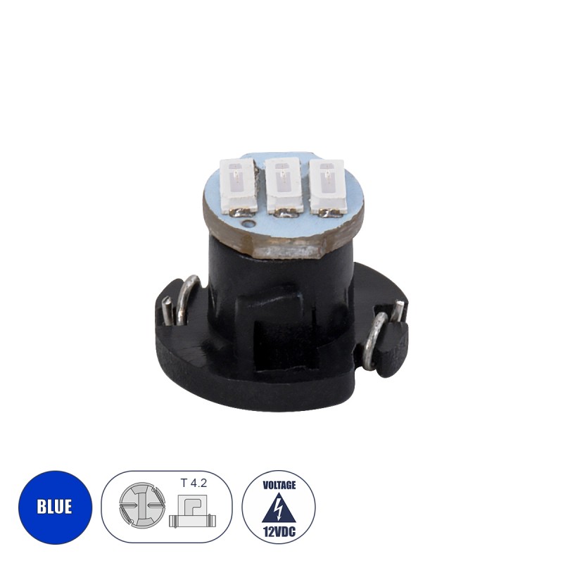 GloboStar® T4.2 81012 Λάμπα Αυτοκινήτου LED 3xSMD4014 0.6W 120lm 120° DC 12-16V  IP20 Μ1 x Π1 x Υ0.8cm Μπλε GloboStar® T4.2 81012 Λάμπα Αυτοκινήτου LED 3xSMD4014 0.6W 120lm 120° DC 12-16V  IP20 Μ1 x Π1 x Υ0.8cm Μπλε