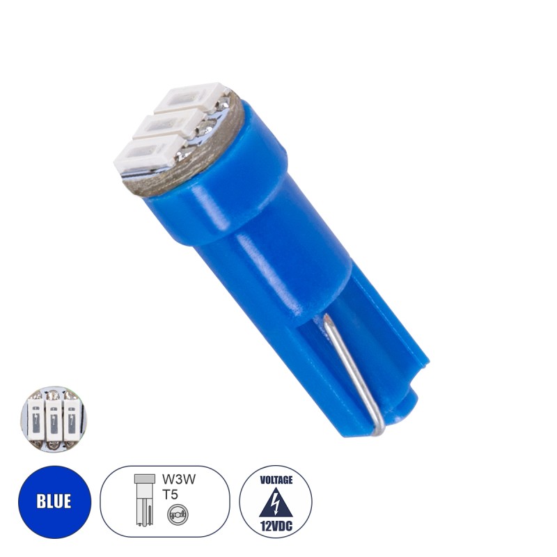 GloboStar® T5  81040 Λάμπα Αυτοκινήτου LED 3xSMD4014 0.9W 120lm 120° DC 12-16V IP20 Φ0.6 x Υ1.8cm Μπλε GloboStar® T5  81040 Λάμπα Αυτοκινήτου LED 3xSMD4014 0.9W 120lm 120° DC 12-16V IP20 Φ0.6 x Υ1.8cm Μπλε