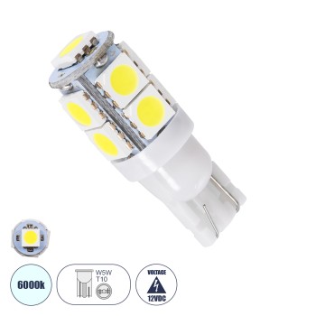 GloboStar® T10 W5W 81056 Λάμπα Αυτοκινήτου LED 9xSMD5050 2.1W 198lm 360° DC 12-16V IP20 Φ1.2 x Υ3.1cm Ψυχρό Λευκό 6000K GloboStar® T10 W5W 81056 Λάμπα Αυτοκινήτου LED 9xSMD5050 2.1W 198lm 360° DC 12-16V IP20 Φ1.2 x Υ3.1cm Ψυχρό Λευκό 6000K
