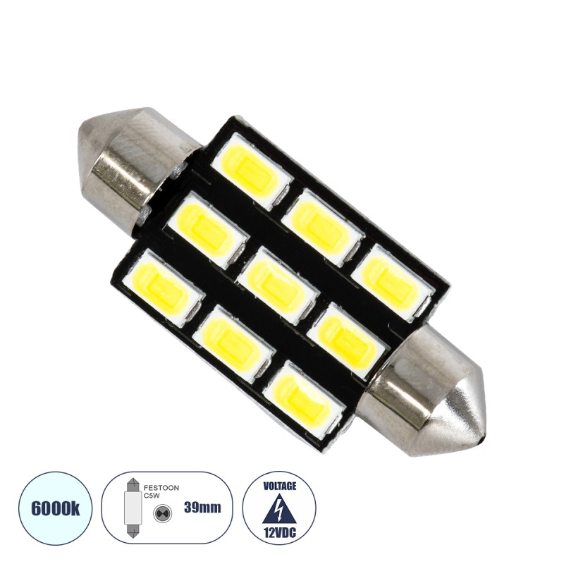 GloboStar® C5W 81307 Λάμπα Αυτοκινήτου LED 39mm FESTOON - 9xSMD5630 4.5W 675lm 120° DC 12-16V IP20 Μ3.9 x Π1.2 x Υ1.2cm Ψυχρό Λευκό 6000K GloboStar® C5W 81307 Λάμπα Αυτοκινήτου LED 39mm FESTOON - 9xSMD5630 4.5W 675lm 120° DC 12-16V IP20 Μ3.9 x Π1.2 x Υ1.2cm Ψυχρό Λευκό 6000K