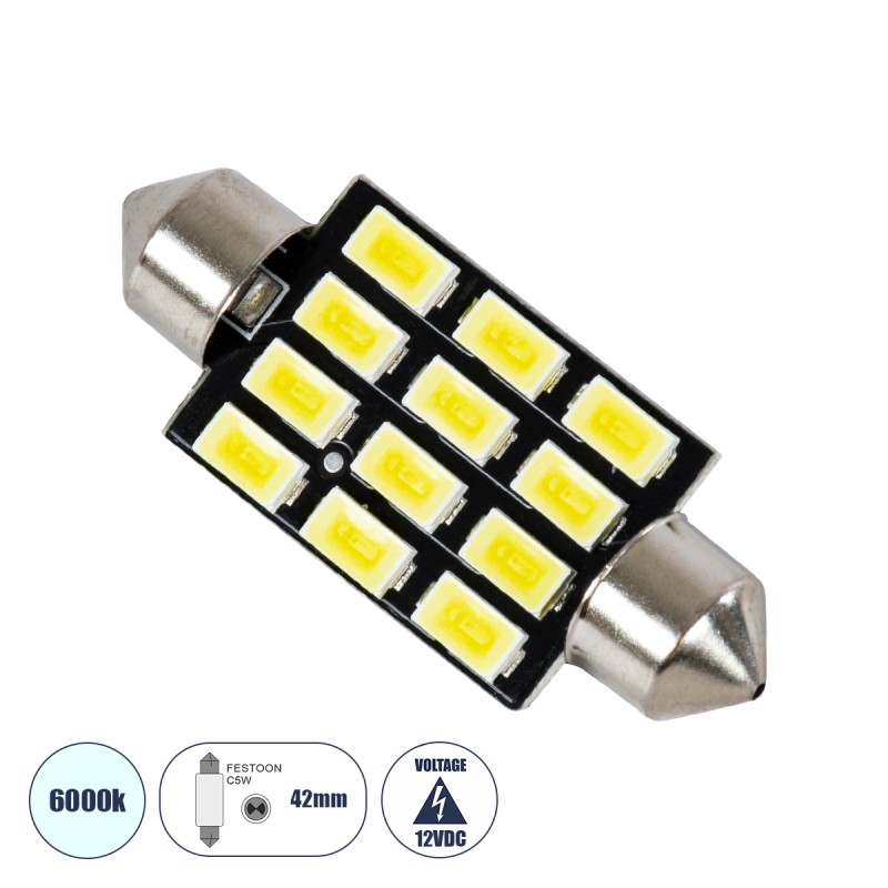 GloboStar® C5W 81308 Λάμπα Αυτοκινήτου LED 42mm FESTOON - 12xSMD5630 6W 900lm 120° DC 12-16V IP20 Μ4.2 x Π1.2 x Υ1.2cm Ψυχρό Λευκό 6000K GloboStar® C5W 81308 Λάμπα Αυτοκινήτου LED 42mm FESTOON - 12xSMD5630 6W 900lm 120° DC 12-16V IP20 Μ4.2 x Π1.2 x Υ1.2cm Ψυχρό Λευκό 6000K
