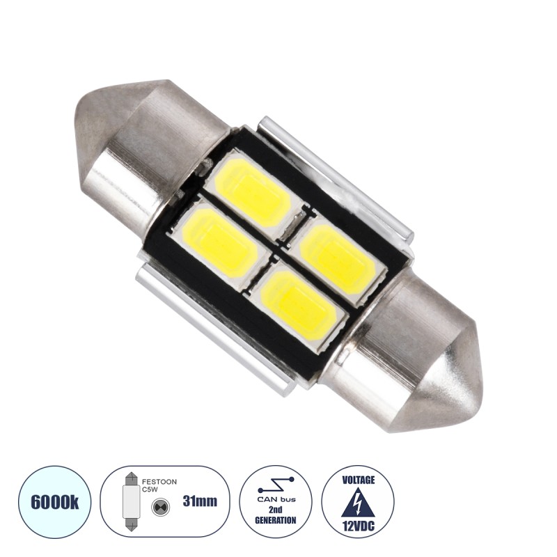 GLOBOSTAR® C5W 81310 Σωληνωτή Λάμπα C5W 31mm CANbus LED 2.7W 270lm 120° DC 12V IP20 Ψυχρό Λευκό 6000K - 4 x Epistar SMD3030 Chip - Μ3.1 x Π1.2 x Υ1.2cm - 1 Χρόνο Εγγύηση GLOBOSTAR® C5W 81310 Σωληνωτή Λάμπα C5W 31mm CANbus LED 2.7W 270lm 120° DC 12V IP20 Ψυχρό Λευκό 6000K - 4 x Epistar SMD3030 Chip - Μ3.1 x Π1.2 x Υ1.2cm - 1 Χρόνο Εγγύηση