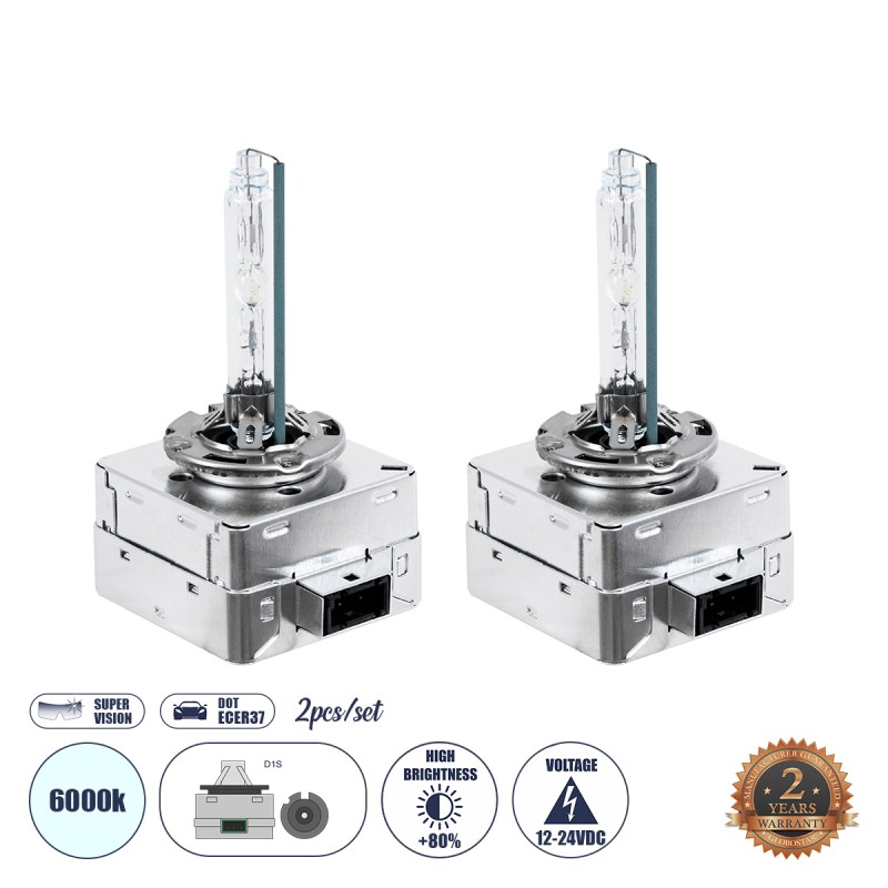 GLOBOSTAR® HID 84040 Λάμπα Xenon D1S Super Vision Υψηλής Φωτεινότητας +80% CANbus DOT ECER37 55W/110W 5000lm/10000lm 360° DC 12-24V Αδιάβροχο IP65 Ψυχρό Λευκό 6000K - Μ4 x Π5 x Υ8cm - Πακέτο 2 Τεμαχίων - 2 Χρόνια Εγγύηση GLOBOSTAR® HID 84040 Λάμπα Xenon D1S Super Vision Υψηλής Φωτεινότητας +80% CANbus DOT ECER37 55W/110W 5000lm/10000lm 360° DC 12-24V Αδιάβροχο IP65 Ψυχρό Λευκό 6000K - Μ4 x Π5 x Υ8cm - Πακέτο 2 Τεμαχίων - 2 Χρόνια Εγγύηση