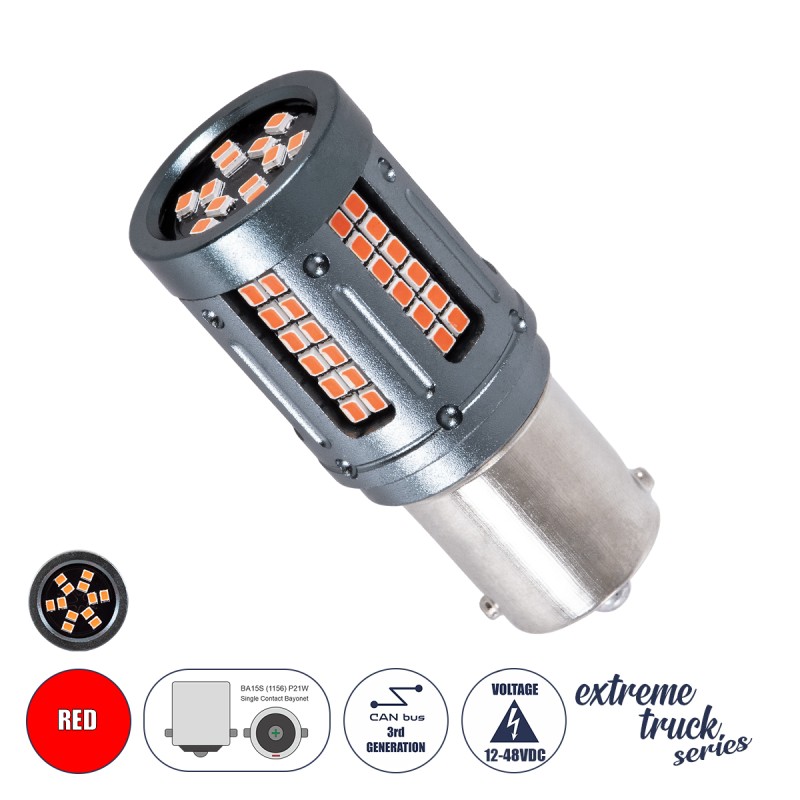 GloboStar® 1156 - BA15S - P21W 81272 Λάμπα Αυτοκινήτου & Φορτηγού LED  3rd Generation Can-Bus Extreme Truck Series 84xSMD3030 9.6W 1152lm 360° DC 12-48V IP20 Φ2 x Υ5cm Κόκκινο GloboStar® 1156 - BA15S - P21W 81272 Λάμπα Αυτοκινήτου & Φορτηγού LED  3rd Generation Can-Bus Extreme Truck Series 84xSMD3030 9.6W 1152lm 360° DC 12-48V IP20 Φ2 x Υ5cm Κόκκινο