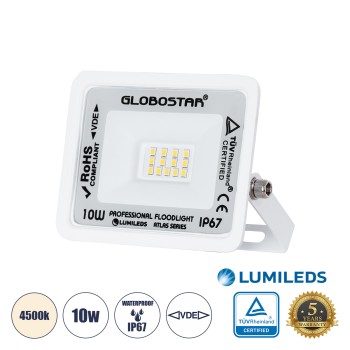 GLOBOSTAR® ATLAS 61405 Προβολέας LED 10W 1200lm 120° AC 220-240V Αδιάβροχο IP67 Φυσικό Λευκό 4500K - Lumileds SMD Chip - TÜV Rheinland Certified - Λευκό Ματ - Μ10 x Π2 x Υ8cm - 5 Χρόνια Εγγύηση GLOBOSTAR® ATLAS 61405 Προβολέας LED 10W 1200lm 120° AC 220-240V Αδιάβροχο IP67 Φυσικό Λευκό 4500K - Lumileds SMD Chip - TÜV Rheinland Certified - Λευκό Ματ - Μ10 x Π2 x Υ8cm - 5 Χρόνια Εγγύηση