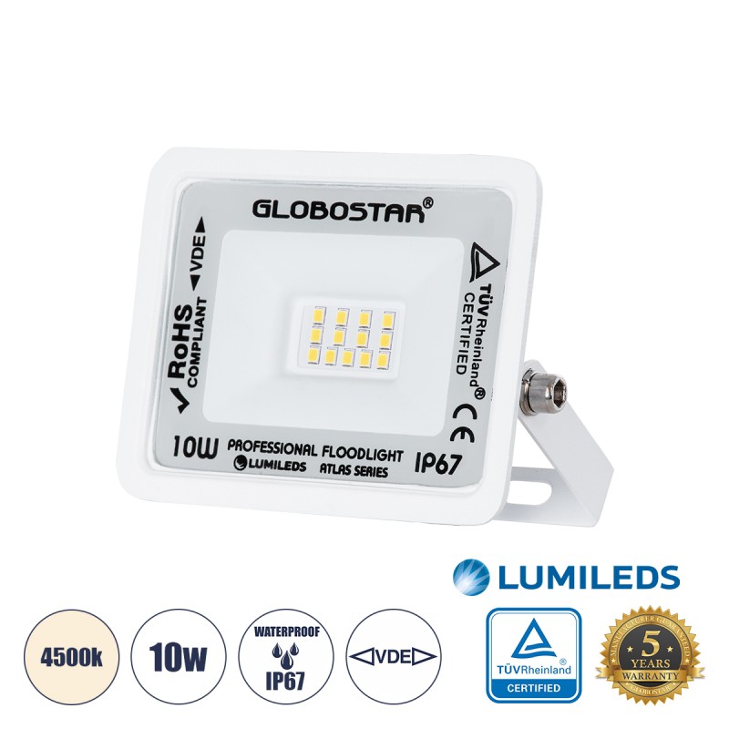 GLOBOSTAR® ATLAS 61405 Προβολέας LED 10W 1200lm 120° AC 220-240V Αδιάβροχο IP67 Φυσικό Λευκό 4500K - Lumileds SMD Chip - TÜV Rheinland Certified - Λευκό Ματ - Μ10 x Π2 x Υ8cm - 5 Χρόνια Εγγύηση GLOBOSTAR® ATLAS 61405 Προβολέας LED 10W 1200lm 120° AC 220-240V Αδιάβροχο IP67 Φυσικό Λευκό 4500K - Lumileds SMD Chip - TÜV Rheinland Certified - Λευκό Ματ - Μ10 x Π2 x Υ8cm - 5 Χρόνια Εγγύηση