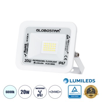 GLOBOSTAR® ATLAS 61407 Προβολέας LED 20W 2500lm 120° AC 220-240V Αδιάβροχο IP67 Ψυχρό Λευκό 6000K - Lumileds SMD Chip - TÜV Rheinland Certified - Λευκό Ματ - Μ12 x Π2.5 x Υ9.5cm - 5 Χρόνια Εγγύηση GLOBOSTAR® ATLAS 61407 Προβολέας LED 20W 2500lm 120° AC 220-240V Αδιάβροχο IP67 Ψυχρό Λευκό 6000K - Lumileds SMD Chip - TÜV Rheinland Certified - Λευκό Ματ - Μ12 x Π2.5 x Υ9.5cm - 5 Χρόνια Εγγύηση