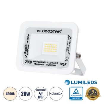 GLOBOSTAR® ATLAS 61408 Προβολέας LED 20W 2400lm 120° AC 220-240V Αδιάβροχο IP67 Φυσικό Λευκό 4500K - Lumileds SMD Chip - TÜV Rheinland Certified - Λευκό Ματ - Μ12 x Π2.5 x Υ9.5cm - 5 Χρόνια Εγγύηση GLOBOSTAR® ATLAS 61408 Προβολέας LED 20W 2400lm 120° AC 220-240V Αδιάβροχο IP67 Φυσικό Λευκό 4500K - Lumileds SMD Chip - TÜV Rheinland Certified - Λευκό Ματ - Μ12 x Π2.5 x Υ9.5cm - 5 Χρόνια Εγγύηση