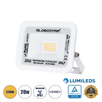 GLOBOSTAR® ATLAS 61409 Προβολέας LED 20W 2300lm 120° AC 220-240V Αδιάβροχο IP67 Θερμό Λευκό 2700K - Lumileds SMD Chip - TÜV Rheinland Certified - Λευκό Ματ - Μ12 x Π2.5 x Υ9.5cm - 5 Χρόνια Εγγύηση GLOBOSTAR® ATLAS 61409 Προβολέας LED 20W 2300lm 120° AC 220-240V Αδιάβροχο IP67 Θερμό Λευκό 2700K - Lumileds SMD Chip - TÜV Rheinland Certified - Λευκό Ματ - Μ12 x Π2.5 x Υ9.5cm - 5 Χρόνια Εγγύηση
