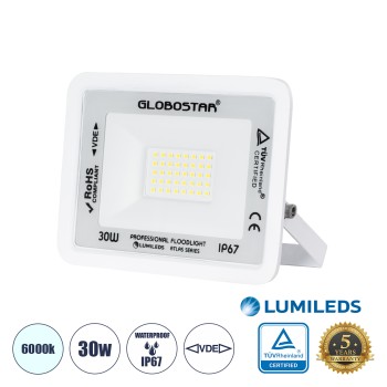 GLOBOSTAR® ATLAS 61413 Προβολέας LED 30W 3750lm 120° AC 220-240V Αδιάβροχο IP67 Ψυχρό Λευκό 6000K - Lumileds SMD Chip - TÜV Rheinland Certified - Λευκό Ματ - Μ16 x Π2.5 x Υ12.5cm - 5 Χρόνια Εγγύηση GLOBOSTAR® ATLAS 61413 Προβολέας LED 30W 3750lm 120° AC 220-240V Αδιάβροχο IP67 Ψυχρό Λευκό 6000K - Lumileds SMD Chip - TÜV Rheinland Certified - Λευκό Ματ - Μ16 x Π2.5 x Υ12.5cm - 5 Χρόνια Εγγύηση