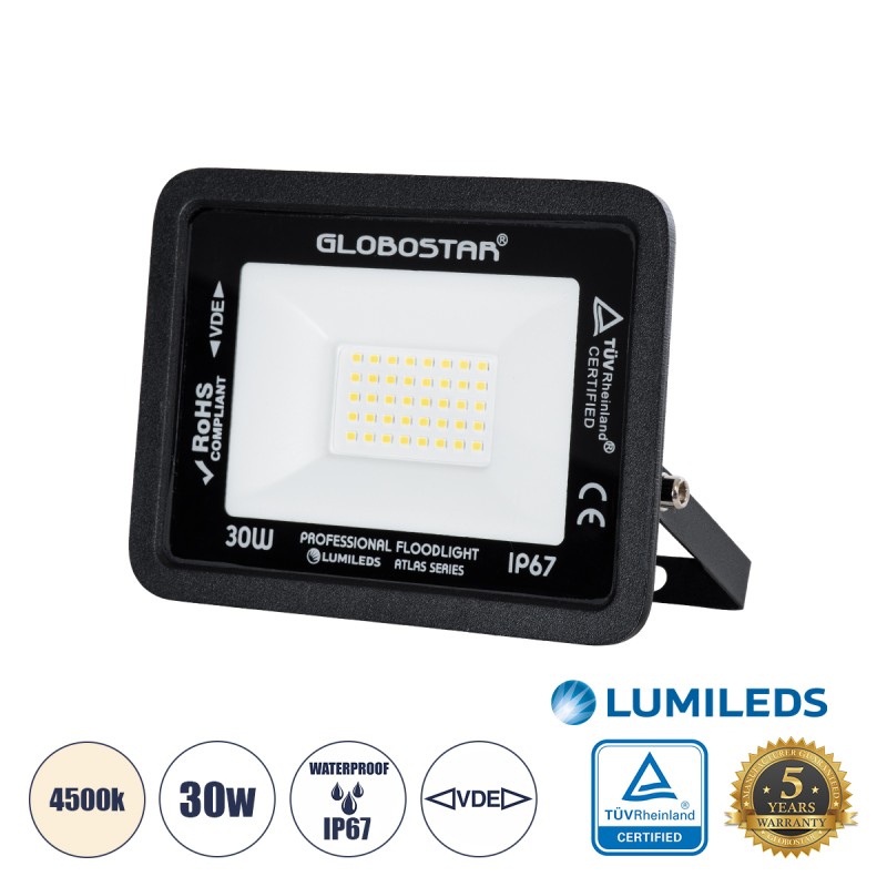 GLOBOSTAR® ATLAS 61417 Προβολέας LED 30W 3600lm 120° AC 220-240V Αδιάβροχο IP67 Φυσικό Λευκό 4500K - Lumileds SMD Chip - TÜV Rheinland Certified - Μαύρο Ματ - Μ16 x Π2.5 x Υ12.5cm - 5 Χρόνια Εγγύηση GLOBOSTAR® ATLAS 61417 Προβολέας LED 30W 3600lm 120° AC 220-240V Αδιάβροχο IP67 Φυσικό Λευκό 4500K - Lumileds SMD Chip - TÜV Rheinland Certified - Μαύρο Ματ - Μ16 x Π2.5 x Υ12.5cm - 5 Χρόνια Εγγύηση