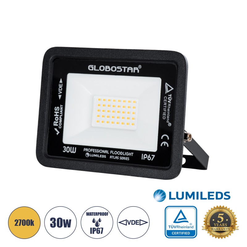 GLOBOSTAR® ATLAS 61418 Προβολέας LED 30W 3450lm 120° AC 220-240V Αδιάβροχο IP67 Θερμό Λευκό 2700K - Lumileds SMD Chip - TÜV Rheinland Certified - Μαύρο Ματ - Μ16 x Π2.5 x Υ12.5cm - 5 Χρόνια Εγγύηση GLOBOSTAR® ATLAS 61418 Προβολέας LED 30W 3450lm 120° AC 220-240V Αδιάβροχο IP67 Θερμό Λευκό 2700K - Lumileds SMD Chip - TÜV Rheinland Certified - Μαύρο Ματ - Μ16 x Π2.5 x Υ12.5cm - 5 Χρόνια Εγγύηση