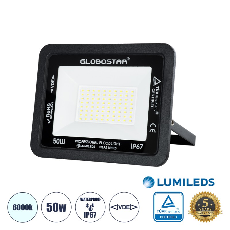 GLOBOSTAR® ATLAS 61422 Προβολέας LED 50W 6250lm 120° AC 220-240V Αδιάβροχο IP67 Ψυχρό Λευκό 6000K - Lumileds SMD Chip - TÜV Rheinland Certified - Μαύρο Ματ - Μ21 x Π3.5 x Υ16cm - 5 Χρόνια Εγγύηση GLOBOSTAR® ATLAS 61422 Προβολέας LED 50W 6250lm 120° AC 220-240V Αδιάβροχο IP67 Ψυχρό Λευκό 6000K - Lumileds SMD Chip - TÜV Rheinland Certified - Μαύρο Ματ - Μ21 x Π3.5 x Υ16cm - 5 Χρόνια Εγγύηση