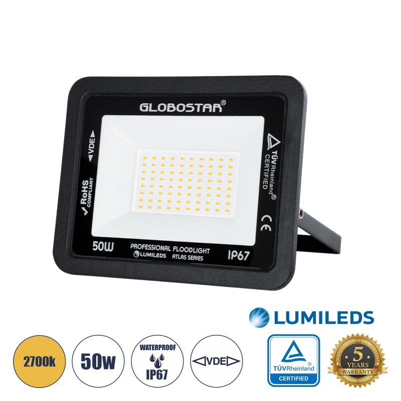 GLOBOSTAR® ATLAS 61424 Προβολέας LED 50W 5750lm 120° AC 220-240V Αδιάβροχο IP67 Θερμό Λευκό 2700K - Lumileds SMD Chip - TÜV Rheinland Certified - Μαύρο Ματ - Μ21 x Π3.5 x Υ16cm - 5 Χρόνια Εγγύηση GLOBOSTAR® ATLAS 61424 Προβολέας LED 50W 5750lm 120° AC 220-240V Αδιάβροχο IP67 Θερμό Λευκό 2700K - Lumileds SMD Chip - TÜV Rheinland Certified - Μαύρο Ματ - Μ21 x Π3.5 x Υ16cm - 5 Χρόνια Εγγύηση