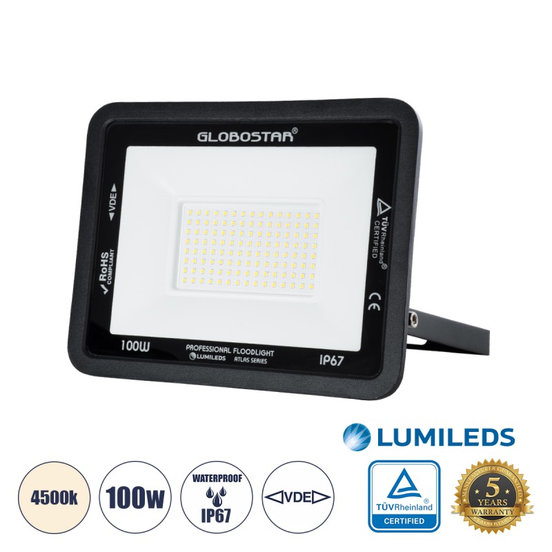 GLOBOSTAR® ATLAS 61426 Προβολέας LED 100W 12000lm 120° AC 220-240V Αδιάβροχο IP67 Φυσικό Λευκό 4500K - Lumileds SMD Chip - TÜV Rheinland Certified - Μαύρο Ματ - Μ27 x Π4 x Υ21cm - 5 Χρόνια Εγγύηση GLOBOSTAR® ATLAS 61426 Προβολέας LED 100W 12000lm 120° AC 220-240V Αδιάβροχο IP67 Φυσικό Λευκό 4500K - Lumileds SMD Chip - TÜV Rheinland Certified - Μαύρο Ματ - Μ27 x Π4 x Υ21cm - 5 Χρόνια Εγγύηση