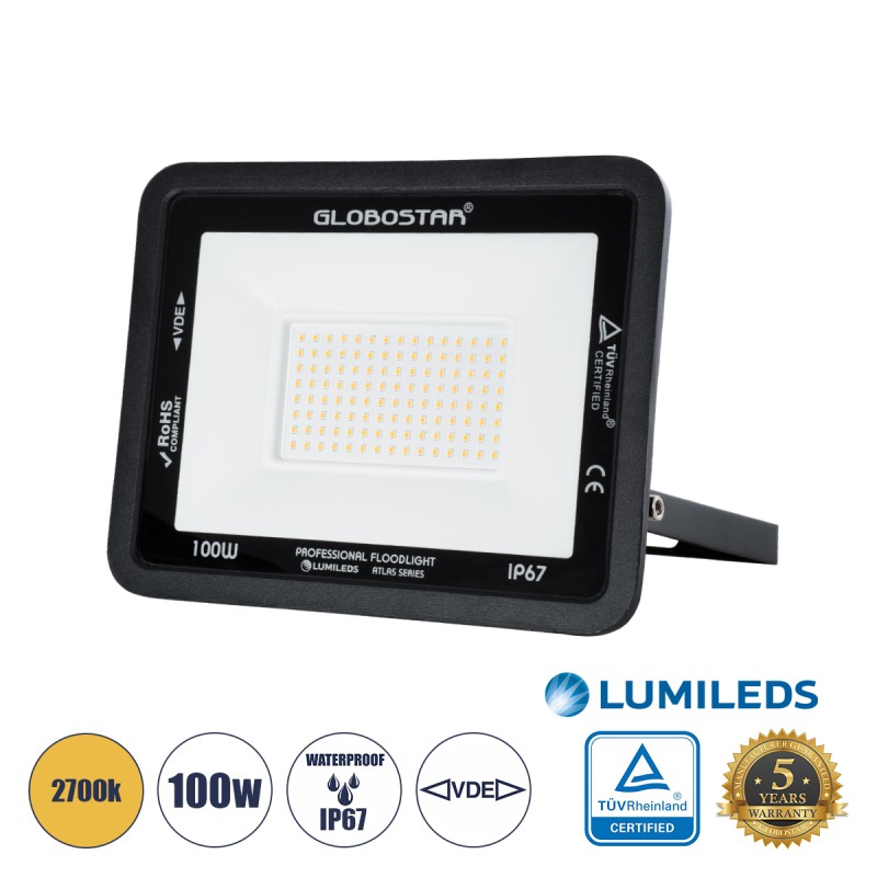 GLOBOSTAR® ATLAS 61427 Προβολέας LED 100W 11500lm 120° AC 220-240V Αδιάβροχο IP67 Θερμό Λευκό 2700K - Lumileds SMD Chip - TÜV Rheinland Certified - Μαύρο Ματ - Μ27 x Π4 x Υ21cm - 5 Χρόνια Εγγύηση GLOBOSTAR® ATLAS 61427 Προβολέας LED 100W 11500lm 120° AC 220-240V Αδιάβροχο IP67 Θερμό Λευκό 2700K - Lumileds SMD Chip - TÜV Rheinland Certified - Μαύρο Ματ - Μ27 x Π4 x Υ21cm - 5 Χρόνια Εγγύηση