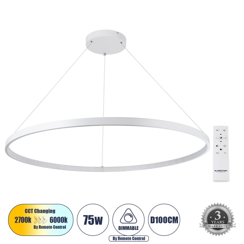 GLOBOSTAR® DIAMOND 61518 Μοντέρνο Κρεμαστό Φωτιστικό Οροφής LED 75W 8400lm 360° AC 220-240V IP20 Ρυθμιζόμενο Λευκό CCT με Χειριστήριο από 2700K έως 6000K Dimmable - Lumileds SMD Chip - Λευκό Ματ - Μ100 x Π100 x Υ90cm - 3 Χρόνια Εγγύηση GLOBOSTAR® DIAMOND 61518 Μοντέρνο Κρεμαστό Φωτιστικό Οροφής LED 75W 8400lm 360° AC 220-240V IP20 Ρυθμιζόμενο Λευκό CCT με Χειριστήριο από 2700K έως 6000K Dimmable - Lumileds SMD Chip - Λευκό Ματ - Μ100 x Π100 x Υ90cm - 3 Χρόνια Εγγύηση