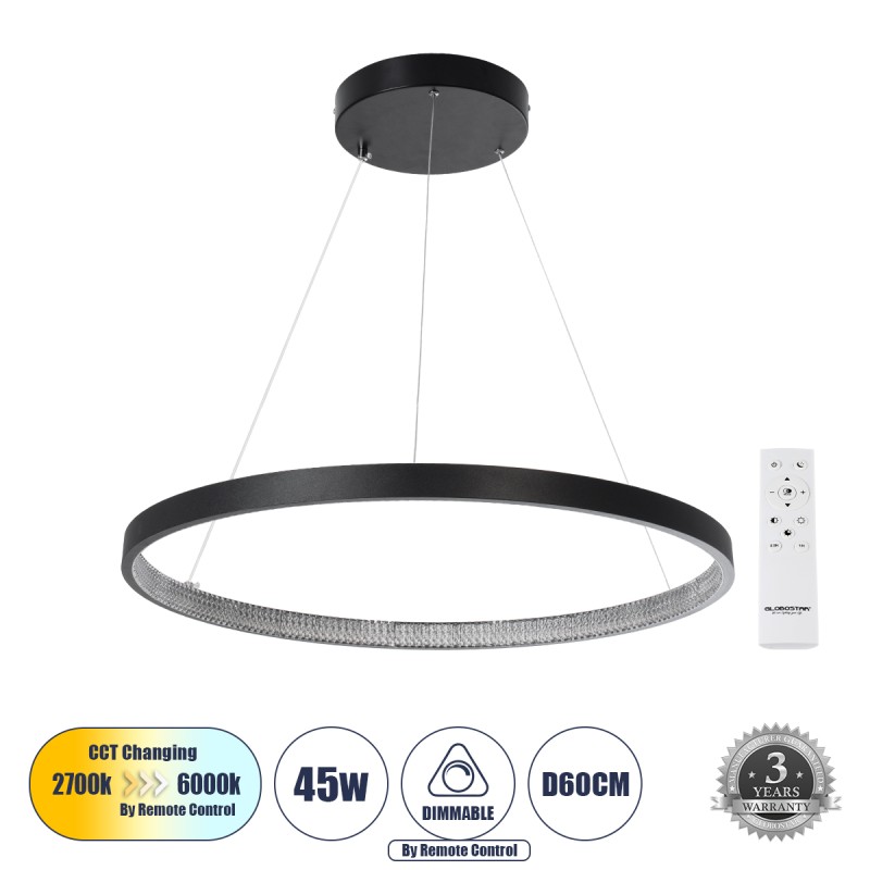 GLOBOSTAR® DIAMOND 61522 Μοντέρνο Κρεμαστό Φωτιστικό Οροφής LED 45W 5040lm 360° AC 220-240V IP20 Ρυθμιζόμενο Λευκό CCT με Χειριστήριο από 2700K έως 6000K Dimmable - Lumileds SMD Chip - Μαύρο Ματ - Μ60 x Π60 x Υ3cm - 3 Χρόνια Εγγύηση GLOBOSTAR® DIAMOND 61522 Μοντέρνο Κρεμαστό Φωτιστικό Οροφής LED 45W 5040lm 360° AC 220-240V IP20 Ρυθμιζόμενο Λευκό CCT με Χειριστήριο από 2700K έως 6000K Dimmable - Lumileds SMD Chip - Μαύρο Ματ - Μ60 x Π60 x Υ3cm - 3 Χρόνια Εγγύηση