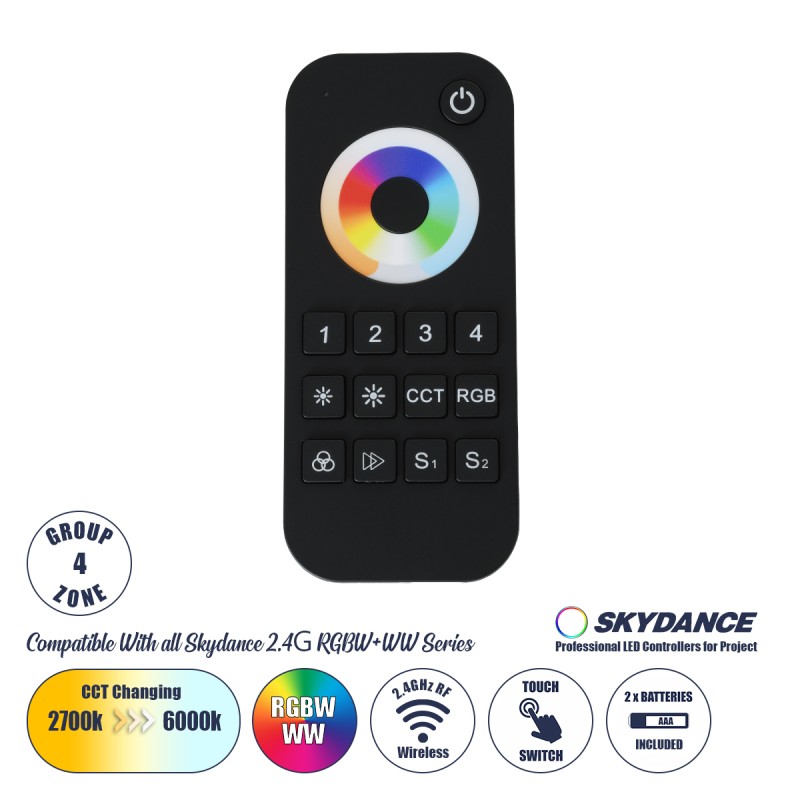 GLOBOSTAR® SKYDANCE-RT10 71544 RF Ασύρματο Χειριστήριο Αφής 4 Group για όλα τα Πολύχρωμα RGBW+WW SKYDANCE Controller - DC 3V 2 x AAA IP20 - RF2.4Ghz - Μ12.2 x Π5.3 x Υ1.7cm - 5 Χρόνια Εγγύηση GLOBOSTAR® SKYDANCE-RT10 71544 RF Ασύρματο Χειριστήριο Αφής 4 Group για όλα τα Πολύχρωμα RGBW+WW SKYDANCE Controller - DC 3V 2 x AAA IP20 - RF2.4Ghz - Μ12.2 x Π5.3 x Υ1.7cm - 5 Χρόνια Εγγύηση