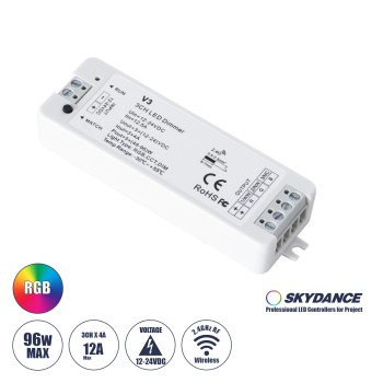 GloboStar® 71546 V3 SKYDANCE DC RF 2.4Ghz Dimmer High Speed Controller 3 Καναλιών DC 12-24V 3 x 5A 96W - Max 12A 288W - IP20 Μ10 x Π3.5 x Υ2cm - 5 Years Warranty GloboStar® 71546 V3 SKYDANCE DC RF 2.4Ghz Dimmer High Speed Controller 3 Καναλιών DC 12-24V 3 x 5A 96W - Max 12A 288W - IP20 Μ10 x Π3.5 x Υ2cm - 5 Years Warranty