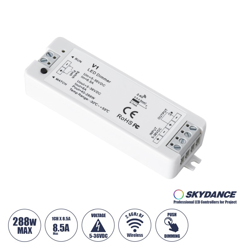 GLOBOSTAR® SKYDANCE-V1 71567 DC RF 2.4Ghz & Push Dimmer / Controller με 1 x 8A 288W Κανάλι DC 5-36V 8A 288W Max IP20 - RF 2.4Ghz & Push Dimming - Μ10 x Π3.5 x Υ2cm - 5 Χρόνια Εγγύηση GLOBOSTAR® SKYDANCE-V1 71567 DC RF 2.4Ghz & Push Dimmer / Controller με 1 x 8A 288W Κανάλι DC 5-36V 8A 288W Max IP20 - RF 2.4Ghz & Push Dimming - Μ10 x Π3.5 x Υ2cm - 5 Χρόνια Εγγύηση