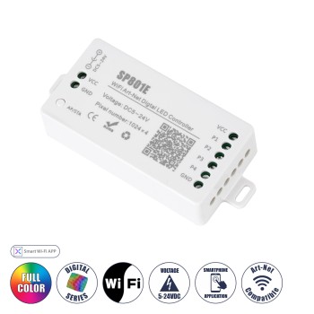 GloboStar® 73415 SP801E Ασύρματος WiFi Art-Net LED FULL COLOR Magic Digital Pixel Controller iOS/Android για LED Digital Πολύχρωμα και Μονόχρωμα Προϊόντα DC 5-24V 4 x 1024 IC Max GloboStar® 73415 SP801E Ασύρματος WiFi Art-Net LED FULL COLOR Magic Digital Pixel Controller iOS/Android για LED Digital Πολύχρωμα και Μονόχρωμα Προϊόντα DC 5-24V 4 x 1024 IC Max