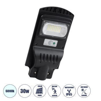 GLOBOSTAR® STREETB 85341 Φωτιστικό Δρόμου LED 30W 1500lm 120° DC 5V με Ενσωματωμένο Φωτοβολταϊκό Panel 6V 6W & Επαναφορτιζόμενη Μπαταρία Li-ion 3.2V 5000mAh με Αισθητήρα Κίνησης-Ημέρας-Νύχτας Αδιάβροχο IP65 Ψυχρό Λευκό 6000K - Μαύρο - Μ20 x Π40 x Υ6cm GLOBOSTAR® STREETB 85341 Φωτιστικό Δρόμου LED 30W 1500lm 120° DC 5V με Ενσωματωμένο Φωτοβολταϊκό Panel 6V 6W & Επαναφορτιζόμενη Μπαταρία Li-ion 3.2V 5000mAh με Αισθητήρα Κίνησης-Ημέρας-Νύχτας Αδιάβροχο IP65 Ψυχρό Λευκό 6000K - Μαύρο - Μ20 x Π40 x Υ6cm