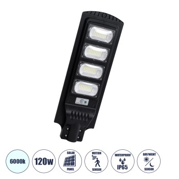 GloboStar® STREETA 85344 Professional LED Solar Street Light Αυτόνομο Ηλιακό Φωτιστικό Δρόμου 120W 1200lm 192 x LED SMD 5730 με Ενσωματωμένο Φωτοβολταϊκό Panel 6V 15W & Επαναφορτιζόμενη Μπαταρία Li-ion 3.2V 15000mAh με Αισθητήρα Ημέρας-Νύχτας & PI GloboStar® STREETA 85344 Professional LED Solar Street Light Αυτόνομο Ηλιακό Φωτιστικό Δρόμου 120W 1200lm 192 x LED SMD 5730 με Ενσωματωμένο Φωτοβολταϊκό Panel 6V 15W & Επαναφορτιζόμενη Μπαταρία Li-ion 3.2V 15000mAh με Αισθητήρα Ημέρας-Νύχτας & PI