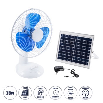 GloboStar® SOLARI-FAN 85353 Solar Fan Αυτόνομος Ηλιακός Επιτραπέζιος Ανεμιστήρας 25W 2 Λειτουργιών Ρεύματος με AC 220-240V ή με Φωτοβολταϊκό Panel 9V 12W & Επαναφορτιζόμενη Μπαταρία Li-ion 7.4V 4400mAh - 3 Ταχύτητες - IP20 - Μ24 x Π36 x Υ49cm - Λευκό  GloboStar® SOLARI-FAN 85353 Solar Fan Αυτόνομος Ηλιακός Επιτραπέζιος Ανεμιστήρας 25W 2 Λειτουργιών Ρεύματος με AC 220-240V ή με Φωτοβολταϊκό Panel 9V 12W & Επαναφορτιζόμενη Μπαταρία Li-ion 7.4V 4400mAh - 3 Ταχύτητες - IP20 - Μ24 x Π36 x Υ49cm - Λευκό