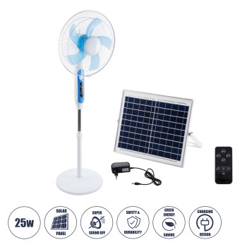 GloboStar® SOLARE-FAN 85357 Solar Fan Αυτόνομος Ηλιακός Επιδαπέδιος Ανεμιστήρας 25W 2 Λειτουργιών Ρεύματος με AC 220-240V ή με Φωτοβολταϊκό Panel 9V 15W & Επαναφορτιζόμενη Μπαταρία Li-ion 7.4V 6000mAh - 12 Ταχύτητες - Ασύρματο Χειριστήριο - Ενσωματωμέ GloboStar® SOLARE-FAN 85357 Solar Fan Αυτόνομος Ηλιακός Επιδαπέδιος Ανεμιστήρας 25W 2 Λειτουργιών Ρεύματος με AC 220-240V ή με Φωτοβολταϊκό Panel 9V 15W & Επαναφορτιζόμενη Μπαταρία Li-ion 7.4V 6000mAh - 12 Ταχύτητες - Ασύρματο Χειριστήριο - Ενσωματωμέ