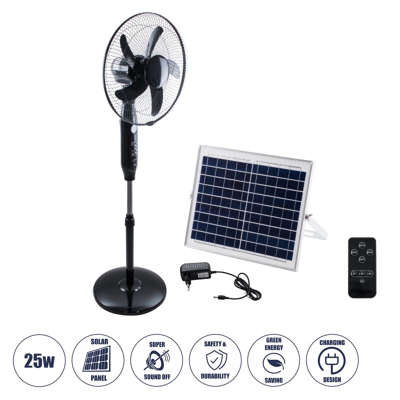 GloboStar® SOLARE-FAN 85358 Solar Fan Αυτόνομος Ηλιακός Επιδαπέδιος Ανεμιστήρας 25W 2 Λειτουργιών Ρεύματος με AC 220-240V ή με Φωτοβολταϊκό Panel 9V 15W & Επαναφορτιζόμενη Μπαταρία Li-ion 7.4V 6000mAh - 12 Ταχύτητες - Ασύρματο Χειριστήριο - Ενσωματωμέ GloboStar® SOLARE-FAN 85358 Solar Fan Αυτόνομος Ηλιακός Επιδαπέδιος Ανεμιστήρας 25W 2 Λειτουργιών Ρεύματος με AC 220-240V ή με Φωτοβολταϊκό Panel 9V 15W & Επαναφορτιζόμενη Μπαταρία Li-ion 7.4V 6000mAh - 12 Ταχύτητες - Ασύρματο Χειριστήριο - Ενσωματωμέ