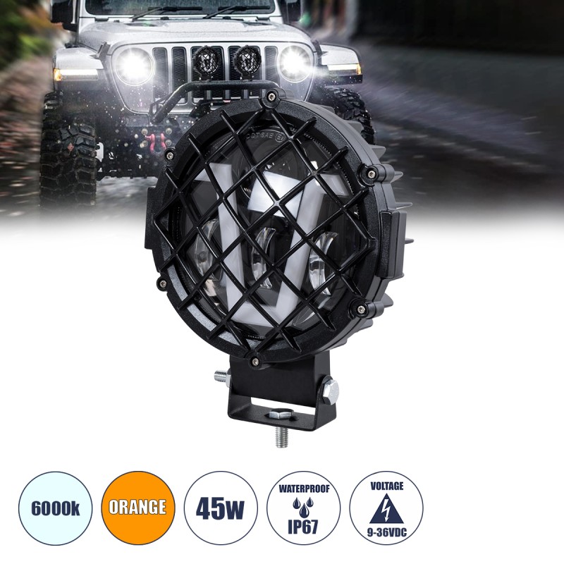 GloboStar® 85439 Vehicle & JEEP Work Lights - Φώτα Εργασίας για Οχήματα και JEEP με V Light DRL & Φλας LED High Power 45W DC 9-36V Αδιάβροχo IP67 Πορτοκαλί & Ψυχρό Λευκό 6000K M17 x Π8 x Υ21cm GloboStar® 85439 Vehicle & JEEP Work Lights - Φώτα Εργασίας για Οχήματα και JEEP με V Light DRL & Φλας LED High Power 45W DC 9-36V Αδιάβροχo IP67 Πορτοκαλί & Ψυχρό Λευκό 6000K M17 x Π8 x Υ21cm